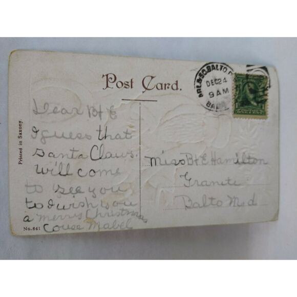 Santa Claus Brown Hat Christmas Postcard Driving Auto Jester Toy Vintage Germany - Picture 4 of 7